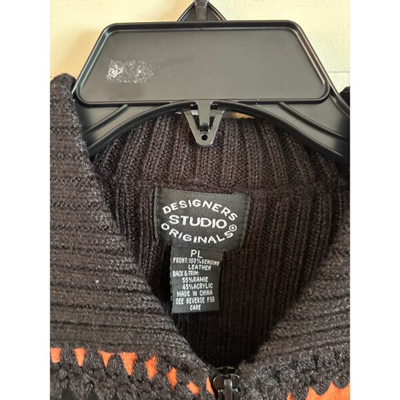 Vintage Designers Originals Women’s Patchwork Sweater Vest Zip Up Leather PL - Picture 6 of 6